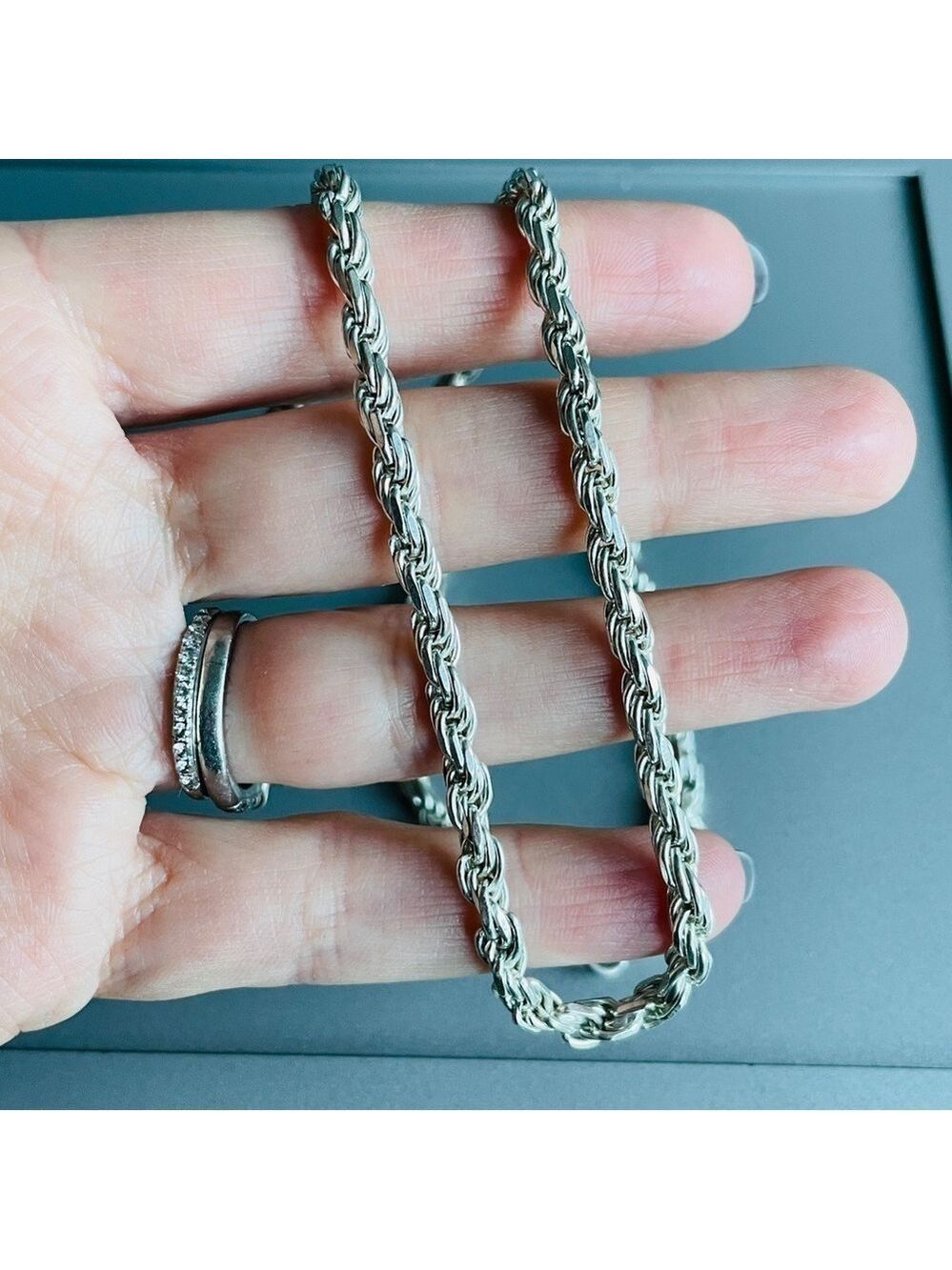 Italian Sterling Silver Wide 4mm Rope Chain 20” Necklace Vintage - Picture 5 of 7